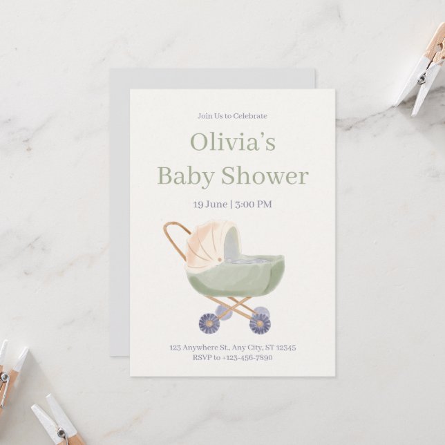 Invitation Watercolor Teddy Bear Hot Air Balloon Baby Shower (Devant/Arrière en situation)