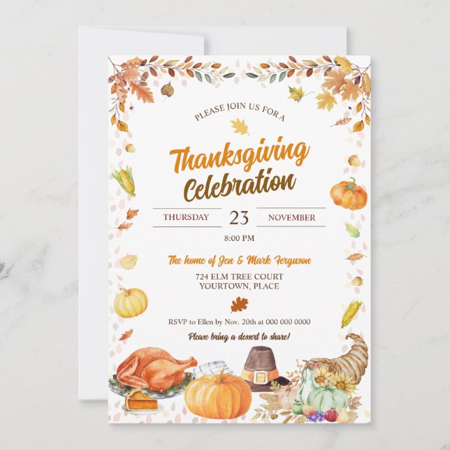 Invitation Watercolor Thanksgiving Celebration (Devant)
