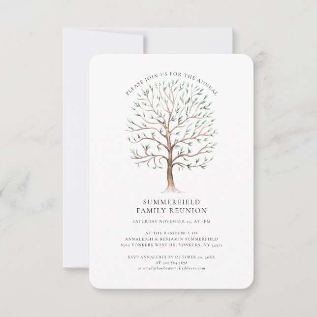 Invitation Watercolor Tree Annual Family Reunion  (Devant)