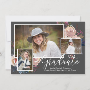 Invitation Watercolor Trois photo Floral Graduation Party