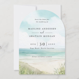 Invitation Watercolor Tropical Beach Photo Enregistrer la dat