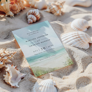 Invitation Watercolor Tropical Beach Photo Enregistrer la dat