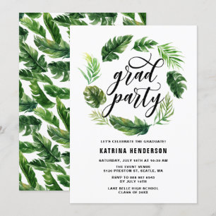 Invitation Watercolor Tropical Feuille Wreath Graduation Part