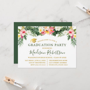 Invitation Watercolor Tropical Floral Gold Graduation Party