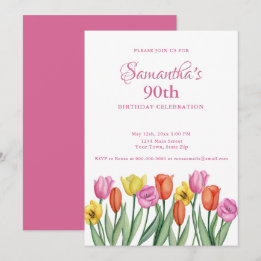 Invitation Watercolor Tulips 90e anniversaire fête