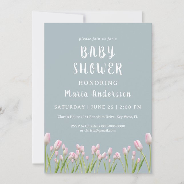 Invitation Watercolor Tulips Baby Girl Baby shower (Devant)