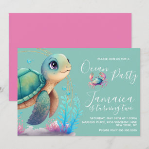 Invitation Watercolor Turtle Ocean Beach Fête d'anniversaire