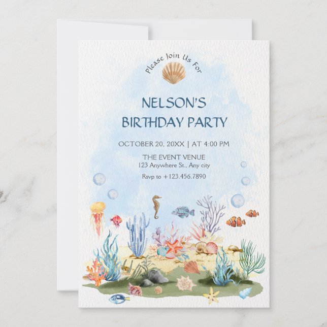 Invitation Watercolor under the sea  (Devant)
