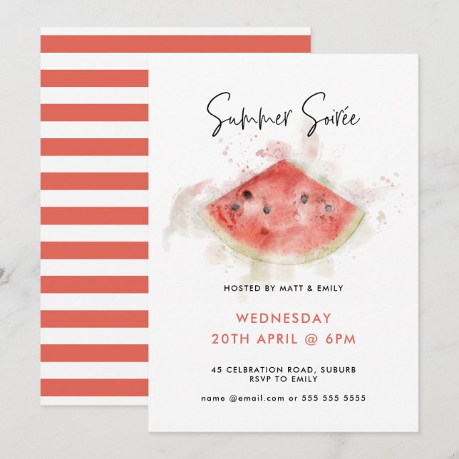 Invitation Watercolor Watermelon fête d'été (Devant / Derrière)