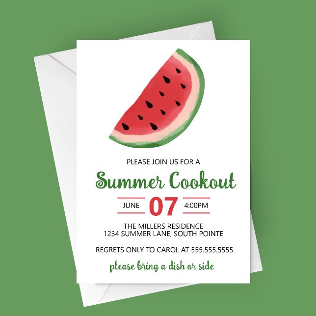 Invitation Watercolor Watermelon Summer Cookparty (Watercolor Watermelon Summer Cookout Party Invitation)