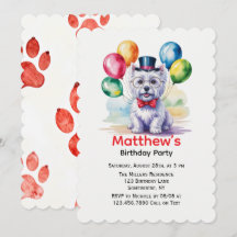 Watercolor Westie Dog Kids Birthday Party