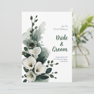 Invitation Watercolor White Calla Lily Sage Green Minimalist 