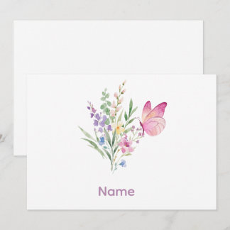 Invitation Watercolor Wildflower Bouquet with Pink Butterfly