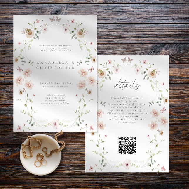 Invitation Watercolor Wildflower Butterfly Modern Wedding (Watercolor Wildflower Butterfly Modern Wedding Invitation)