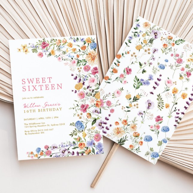 Invitation Watercolor Wildflower Meadow Sweet 16 (Créateur téléchargé)