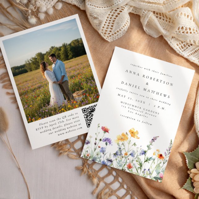 Invitation Watercolor Wildflower QR Code Photo Wedding (Créateur téléchargé)