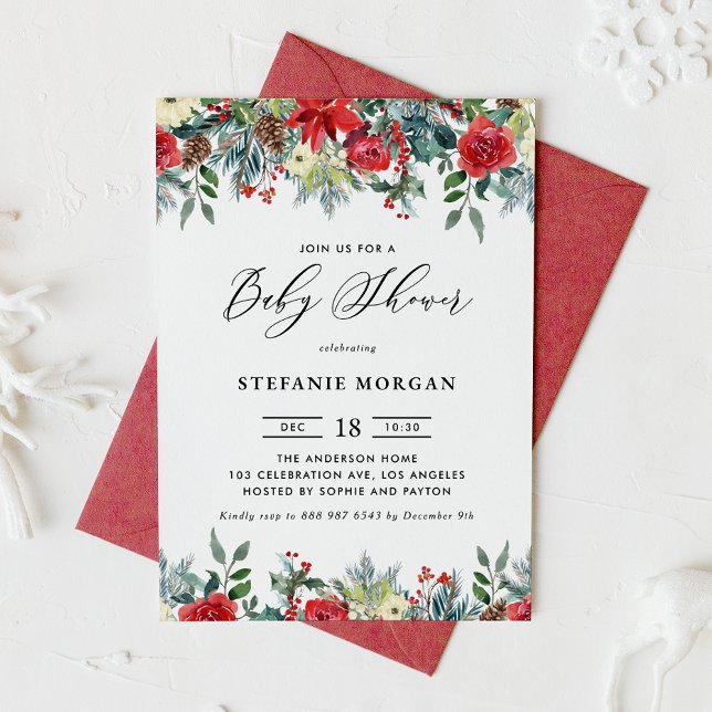 Invitation Watercolor Winter Blooms Garland Baby shower (Créateur téléchargé)