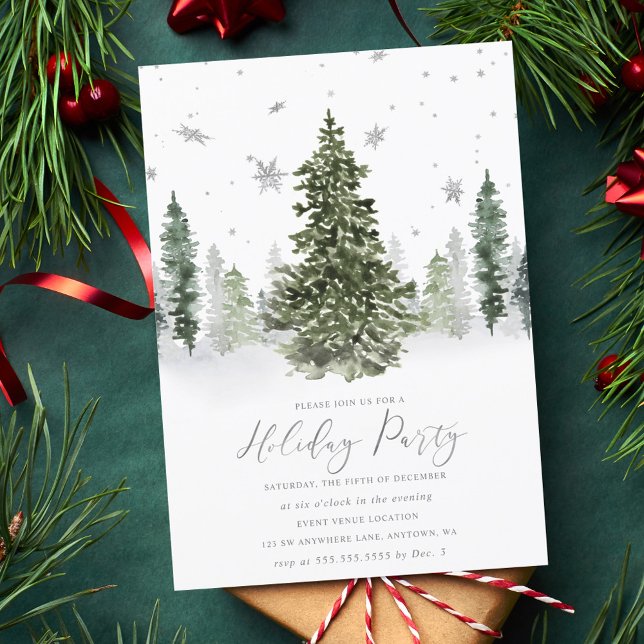 Invitation Watercolor Winter Forest Fête Silver (Créateur téléchargé)
