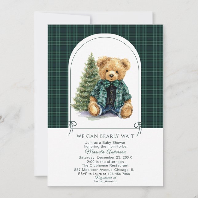 Invitation Watercolor  Winter  Teddy bear Christmas Baby Show (Devant)