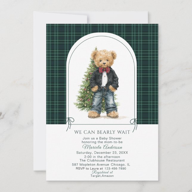 Invitation Watercolor  Winter  Teddy bear ChristmasInvitation (Devant)