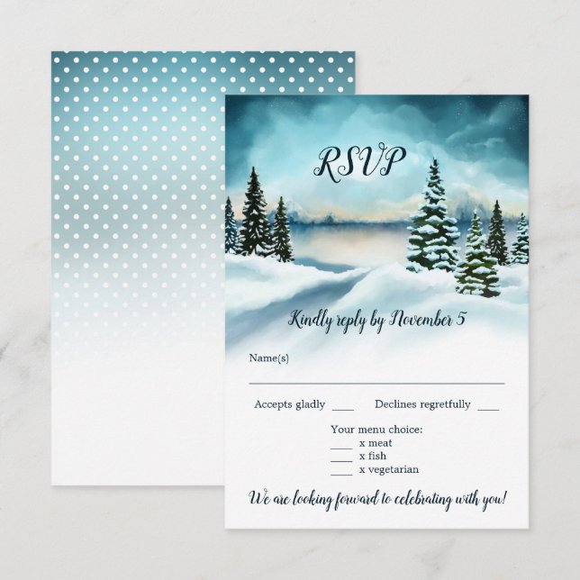 Invitation Watercolor Winter Wonderland Menu Mariage RSVP (Devant / Derrière)