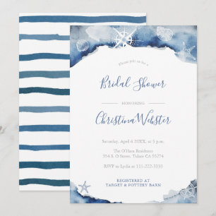 Invitation Watercolor Yachting Indigo Gris Fête des mariées