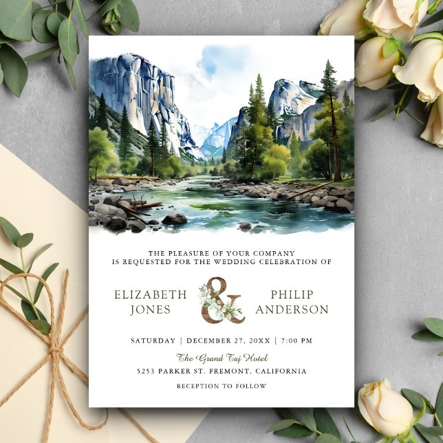 Invitation Watercolor Yosemite National Park QR Code Mariage (Créateur téléchargé)