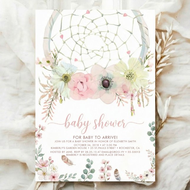 Invitation watercolour Boho flower Dreamcatcher Baby Shower (Créateur téléchargé)