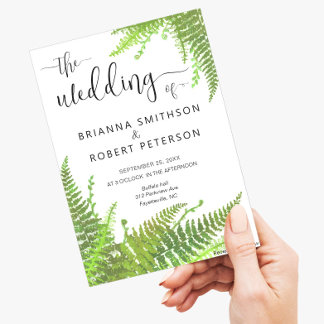 Invitation Watercor Floral Green Fern Feuille Mariage