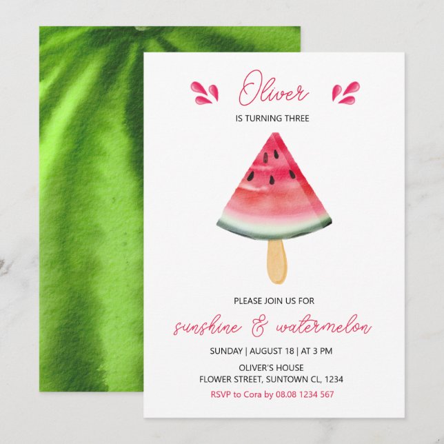 Invitation Watermelon Anniversaire N'importe quel âge Invitat (Devant / Derrière)
