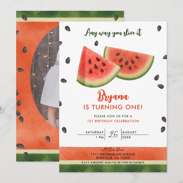 Invitation Watermelon Any Way You Slit 1er Anniversaire (Devant / Derrière)