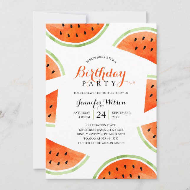 Invitation Watermelon Birthday Party Summer Beach Tropical (Devant)