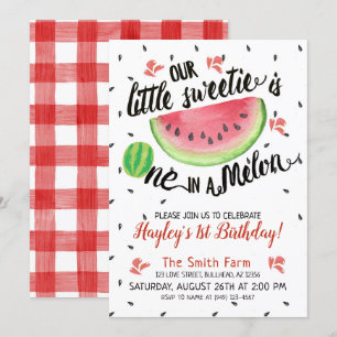 Invitation Watermelon ONE dans un melon Aquarelle En vichy ro