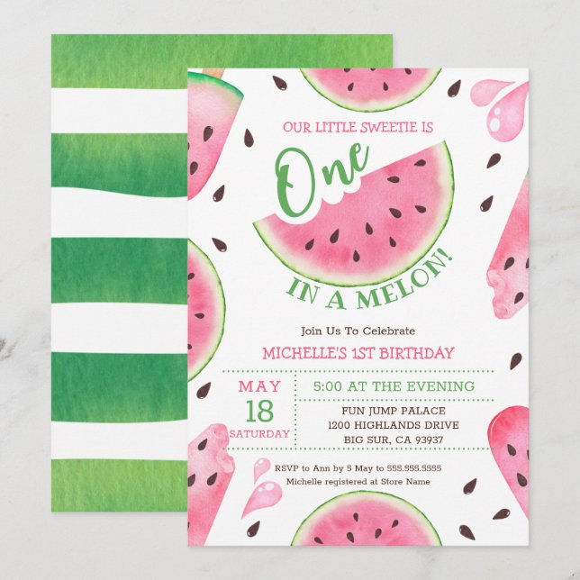 Invitation Watermelon One In A Melon 1er Anniversaire Invitat (Devant / Derrière)