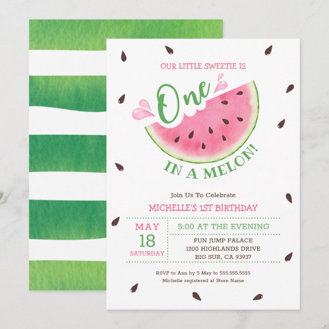 Invitation Watermelon One In A Melon 1er Anniversaire Invitat (Devant / Derrière)