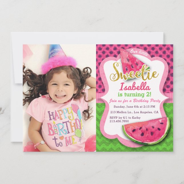 Invitation Watermelon Photo Girls Anniversaire Fête Invitatio (Devant)