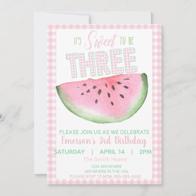Invitation Watermelon, Sweet to be trois, filles aquarelle (Devant)