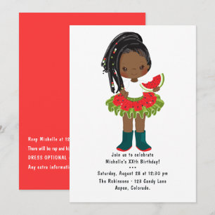 Invitation Watermelon Tutu American Black Girl Birthday Party