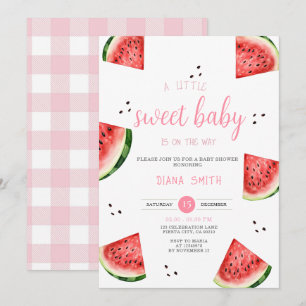 Invitation Watermelon Un petit Baby shower En vichy rose doux