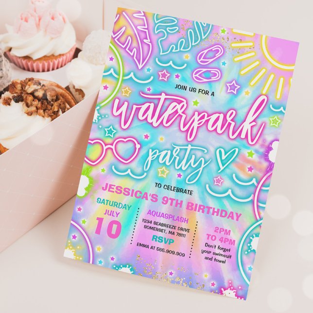 Invitation Waterpark Splash Pad Anniversaire Fête Tie Dye Glo (Créateur téléchargé)
