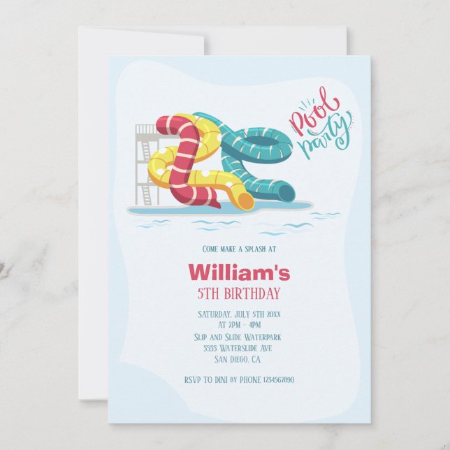 Invitation Waterpark Watertoboggan Pool fête anniversaire (Devant)