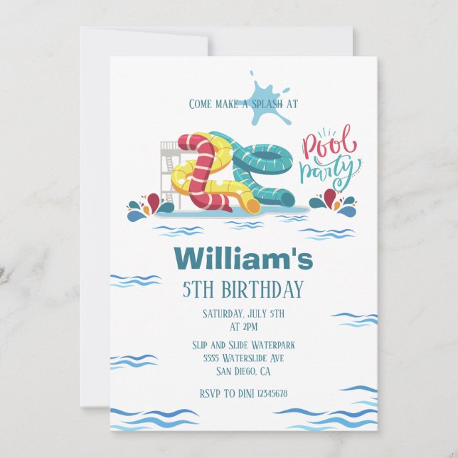 Invitation Waterpark Watertoboggan Pool fête anniversaire (Devant)