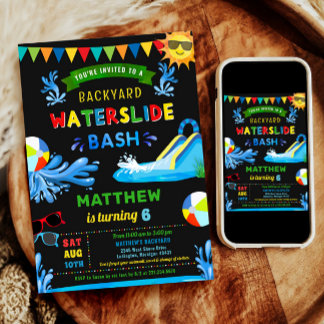 Invitation Watertoboggan Bash Summer Boy Birthday Party