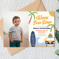 Waves Four Days Surf Board Blue 4th Birthday Party