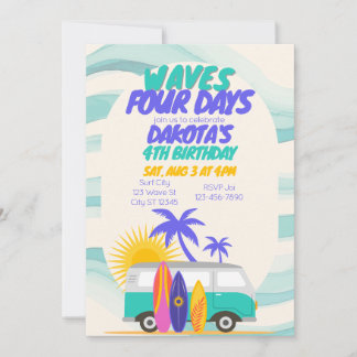 Invitation Waves Four Days Surf Van 4th Birthday