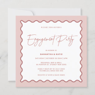 Invitation Wavy Border Mme & Mme Fiançailles Shower Invitatio