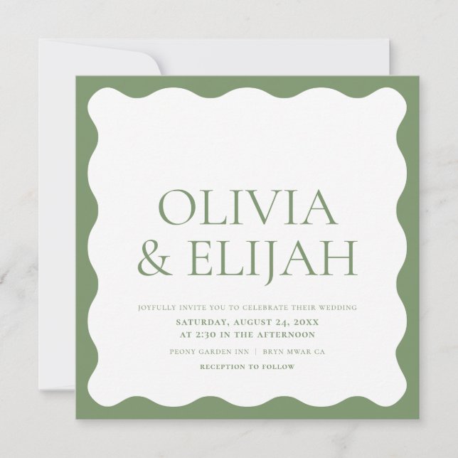 Invitation Wavy Green Mariage de typographie moderne (Devant)