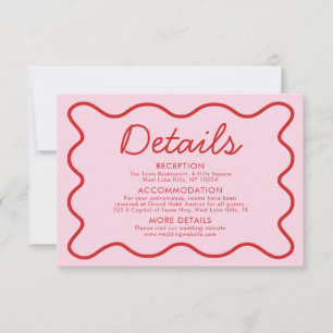 Invitation Wavy Modern Curvy Retro rose rouge Détails du Mari