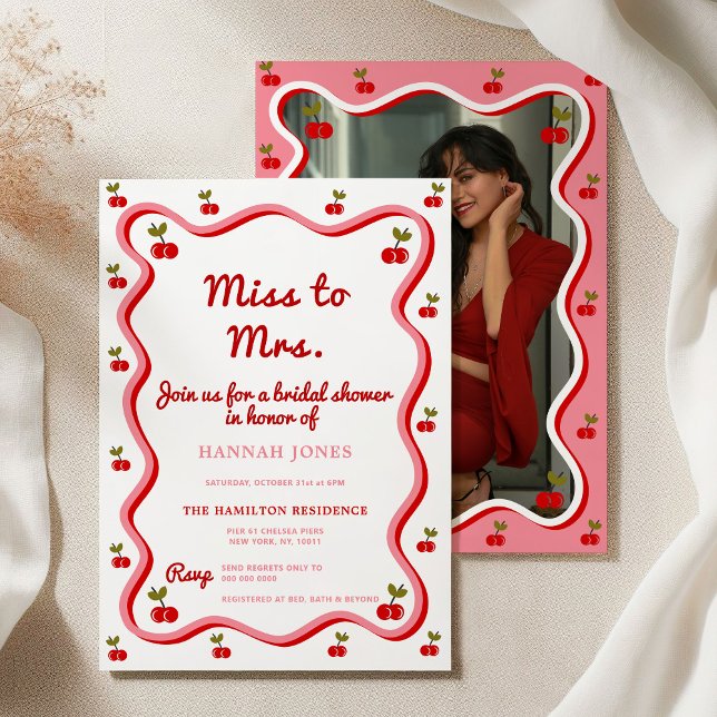 Invitation Wavy Retro Cherry Valentine Fête des mariées (Créateur téléchargé)
