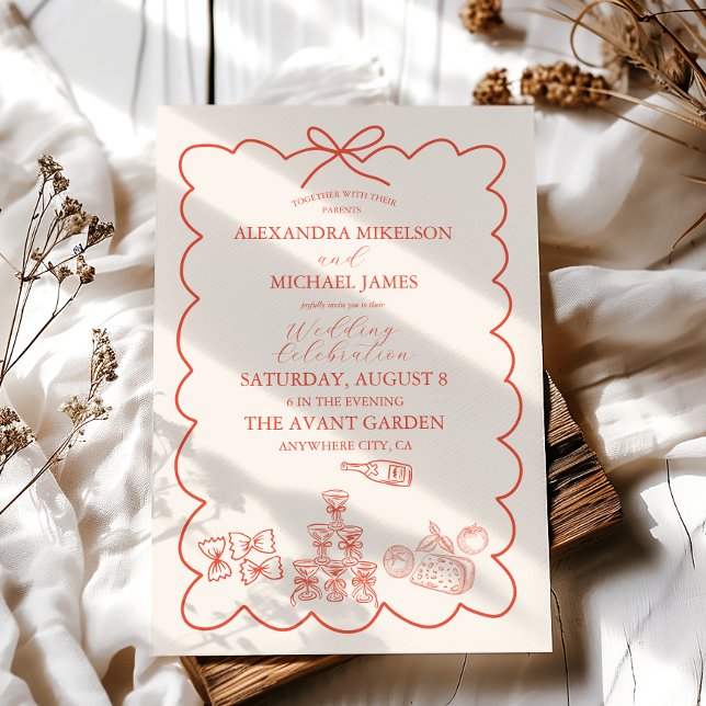 Invitation Wavy Whimsical italien Mariage de doodle (Créateur téléchargé)